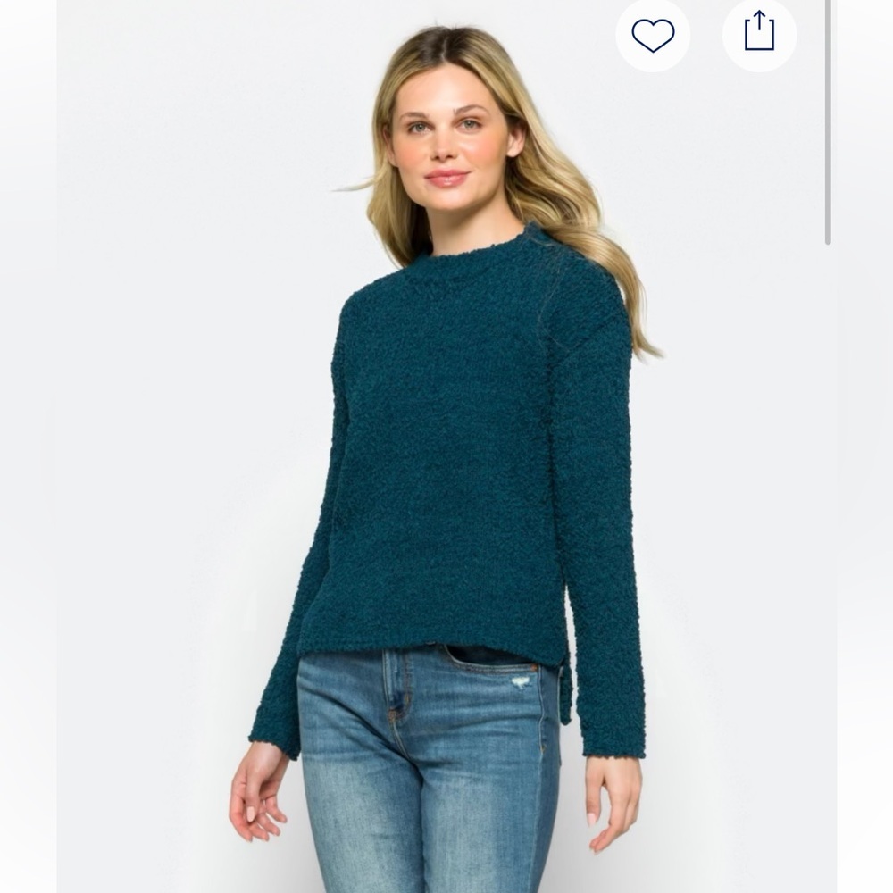 Bobeau Fannie Popcorn Teal Crew Neck Sweater - Picture 1 of 8